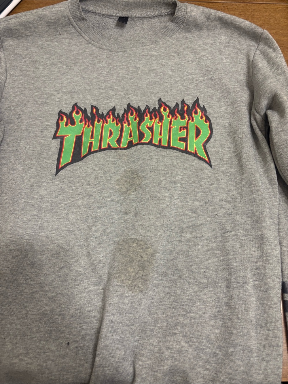 Thrasher  Gray Crew with Green & Red Flame Logo
